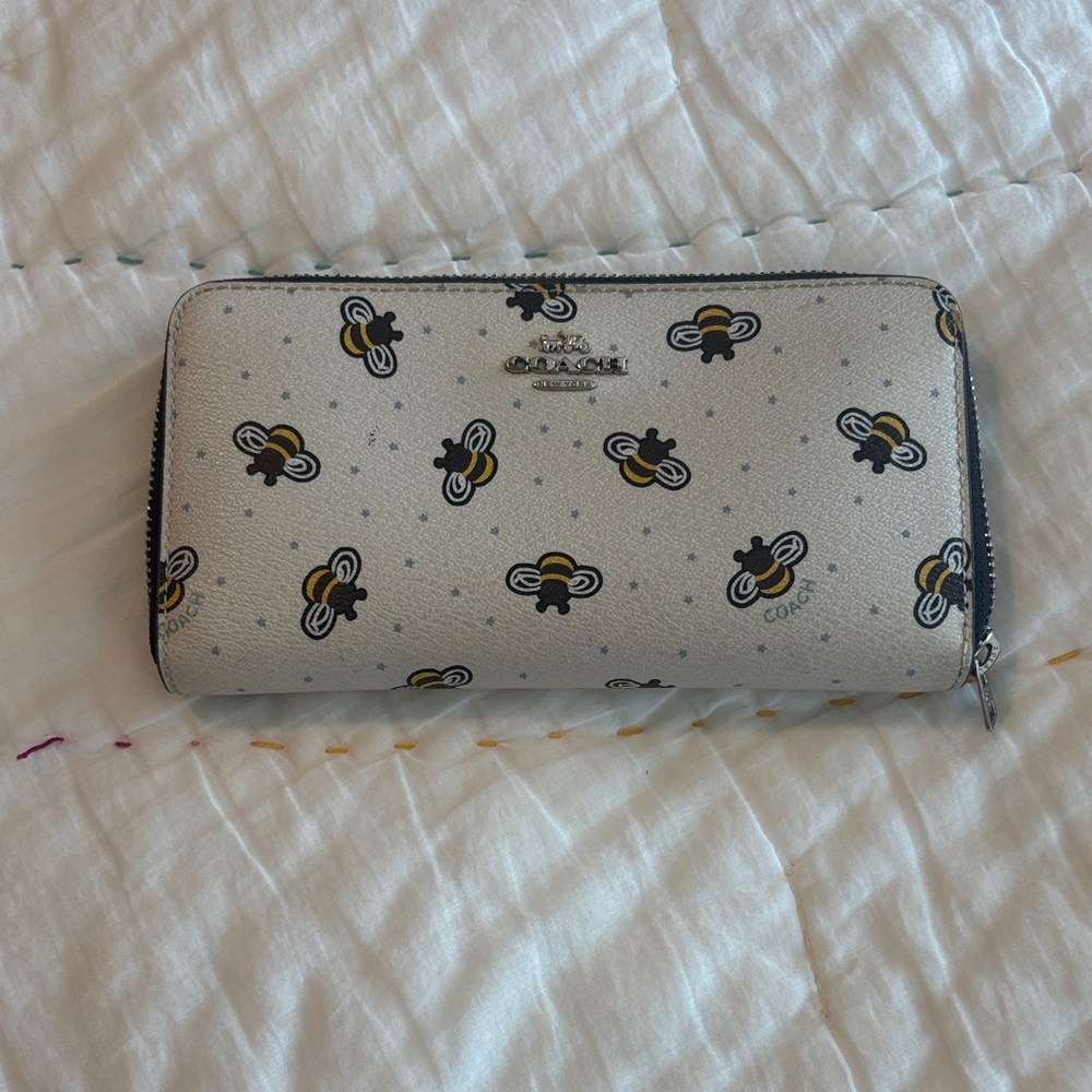 Coach Cream Bee Patterned Wallet